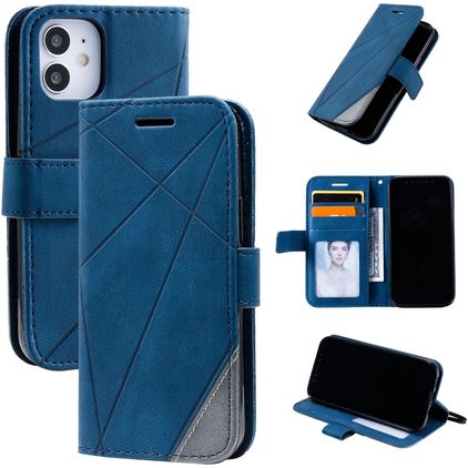 Mobigear Rhombus iPhone 12 Mini Hülle Klapphülle Geldbörse - Blau
