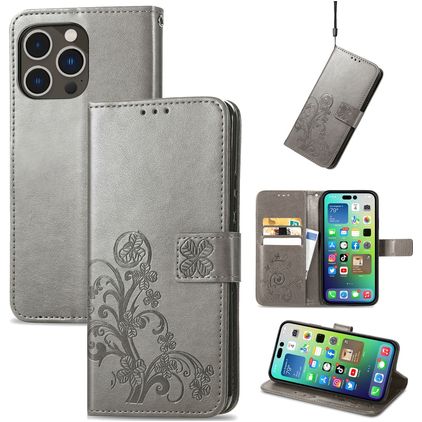 Mobigear Clover iPhone 15 Pro Max Hülle Klapphülle Geldbörse - Grau