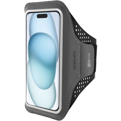 Mobiparts Comfort Fit Handyhalterung Joggen iPhone 15 Sporthülle Neopren Sportarmband - Schwarz