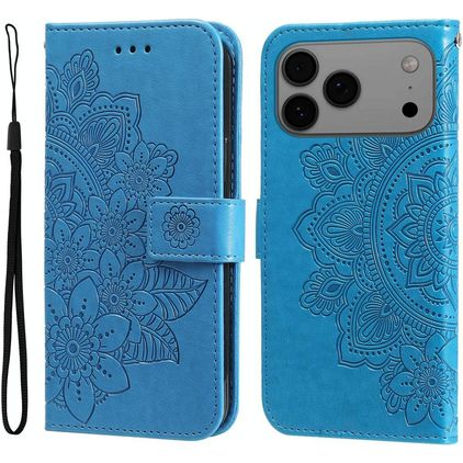 Mobigear Flowers iPhone 17 Pro Max Hülle Klapphülle Geldbörse - Blau