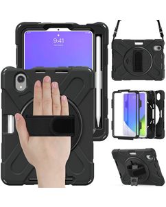 Mobigear SureGrip XGuard iPad Mini 7 (2024) Hülle Kunststoff,Silikon Backcover + Stifthalter + Schulterträger + Ständer - Schwarz