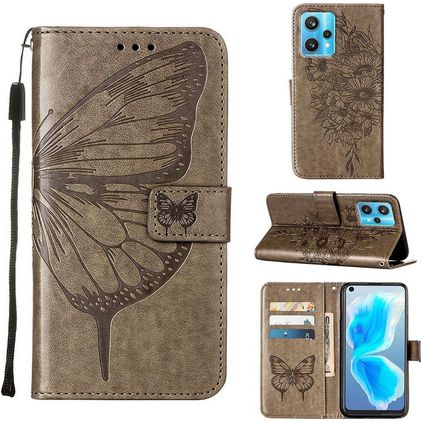 Mobigear Butterfly Realme 9 Pro Plus Hülle Klapphülle Geldbörse - Grau