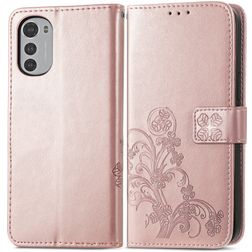 Mobigear Clover Motorola Moto E32s Hülle Klapphülle Geldbörse - Roségold