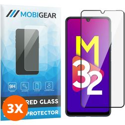 Mobigear Premium Samsung Galaxy M32 4G Panzerglas Gehärtetes Glas Displayschutz - Hüllenfreundlich - Schwarz (3er Pack)