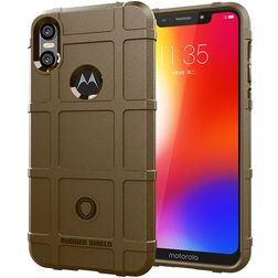Mobigear Rugged Shield Motorola One Power Hülle Flexibles TPU Backcover Stoßfest - Braun