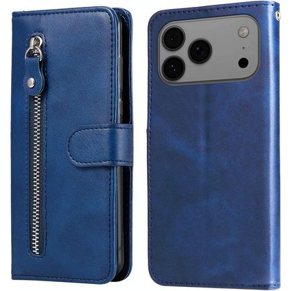 Mobigear Zipper iPhone 17 Pro Max Hülle Klapphülle Geldbörse - Blau