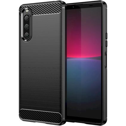 Mobigear Brushed Slim Sony Xperia 10 V Hülle Flexibles TPU Backcover - Schwarz