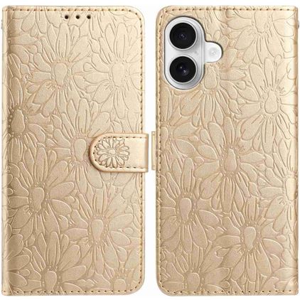 Mobigear Flowers iPhone 17 Hülle Klapphülle Geldbörse - Gold