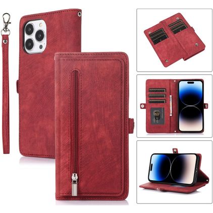 Mobigear Zipper iPhone 14 Pro Klapphülle Portemonnaie - Rot