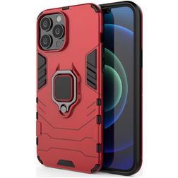 Mobigear Armor Ring iPhone 13 Pro Max Hülle Hardcase Backcover Stoßfest mit Ringhalter - Rot