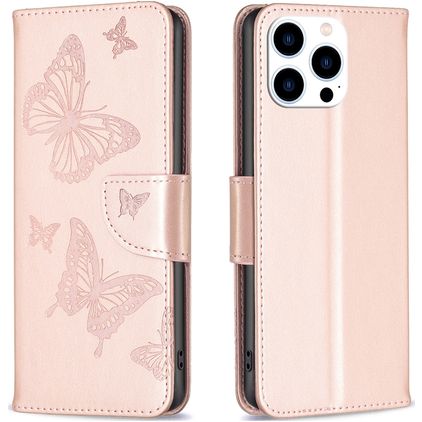 Mobigear Butterfly iPhone 16 Pro Max Hülle Klapphülle Geldbörse - Roségold