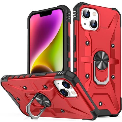 Mobigear Armor Ring iPhone 14 Plus Hülle Hardcase Backcover Stoßfest mit Ringhalter - Rot