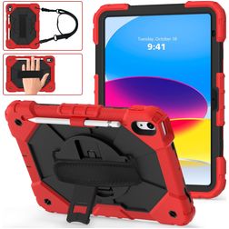 Mobigear SureGrip Xtreme iPad 10 (2022) Hülle Kunststoff,Silikon Backcover + Stifthalter + Schulterträger + Ständer - Rot