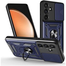 Mobigear Armor Ring Cam Slide Samsung Galaxy S25 FE Hardcase Backcover Shockproof mit Ringhalter und Kamera-Slider - Blau