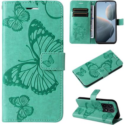 Mobigear Butterfly Xiaomi 14T Hülle Klapphülle Geldbörse - Grün