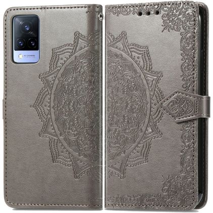 Mobigear Mandala Vivo V21 Hülle Klapphülle Geldbörse - Grau