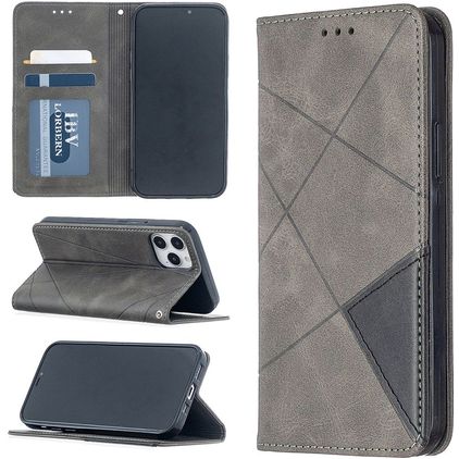 Mobigear Rhombus Slim iPhone 12 Hülle Klapphülle - Grau