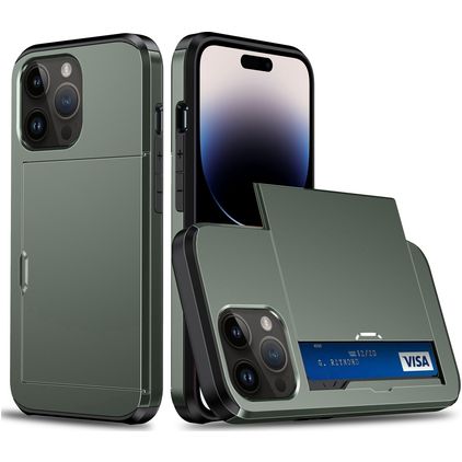 Mobigear Card iPhone 15 Pro Max Hülle Hardcase Backcover Stoßfest mit Kartenhalter - Armeegrün