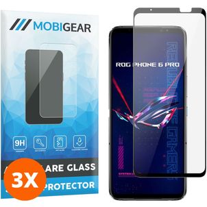 Mobigear Premium ASUS ROG Phone 6 Pro Panzerglas Gehärtetes Glas Displayschutz - Hüllenfreundlich - Schwarz (3er Pack)
