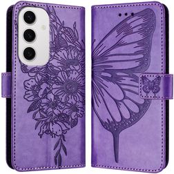 Mobigear Butterfly Samsung Galaxy S24 FE Hülle Klapphülle Geldbörse - Lila