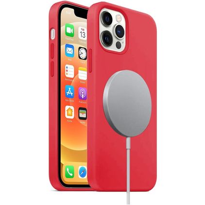 Mobigear Rubber Touch iPhone 12 Silikon MagSafe Hülle Backcover - Rot