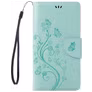 Mobigear Flowers iPhone 8 Hülle Klapphülle Geldbörse - Türkis