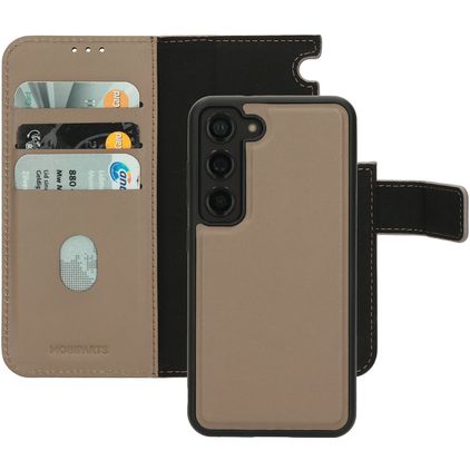 Mobiparts Samsung Galaxy S23 Hülle Echtes Leder Abnehmbare 2in1 Klapphülle Geldbörse - Taupe