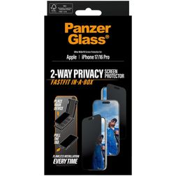 PanzerGlass FastFit iPhone 16 Pro Gehärtetes Glas Displayschutz Privacy - Hüllenfreundlich + Applikator - Schwarz