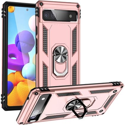 Mobigear Armor Ring Google Pixel 6a Hülle Hardcase Backcover Stoßfest mit Ringhalter - Roségold