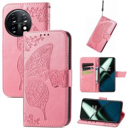 Mobigear Butterfly OnePlus 11 Klapphülle Portemonnaie - Pink