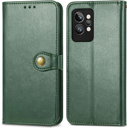 Mobigear Snap Button Realme GT2 Pro Hülle Klapphülle Geldbörse - Grün