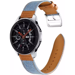Mobigear Denim Leder Smartwatch Armband Dornschließe - 22-mm-Universalanschluss - Braun / Blau