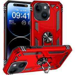 Mobigear Armor Ring iPhone 15 Plus Hülle Hardcase Backcover Stoßfest mit Ringhalter - Rot