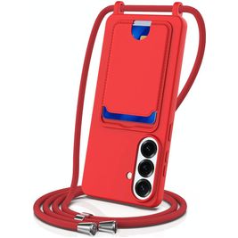 Mobigear Lanyard Card Samsung Galaxy S26 Plus Silikon Handykette mit Kartenhalter - Rot