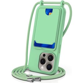 Mobigear Lanyard Card iPhone 16 Pro Silikon Handykette mit Kartenhalter - Grün