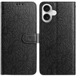 Mobigear Flowers iPhone 17 Klapphülle Portemonnaie - Schwarz