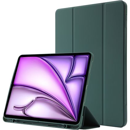 Mobigear Tri-Fold Gel iPad Air 13 Zoll (2025) Hülle TPU,Kunstleder Klapphülle + Stifthalter - Grün