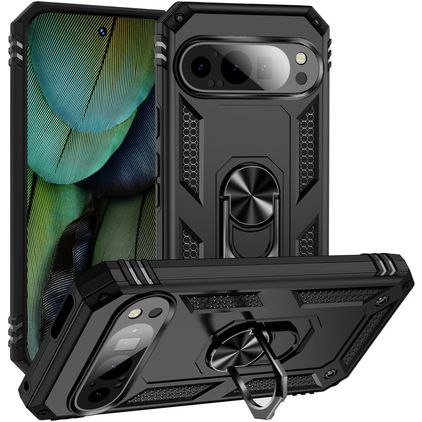 Mobigear Armor Ring Google Pixel 9 Hülle Hardcase Backcover Stoßfest mit Ringhalter - Schwarz