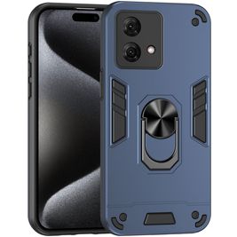 Mobigear Armor Ring Motorola Moto G84 Hülle Hardcase Backcover Stoßfest mit Ringhalter - Blau