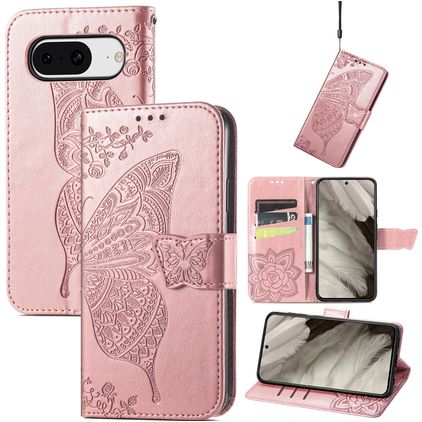 Mobigear Butterfly Google Pixel 8 Hülle Klapphülle Geldbörse - Roségold