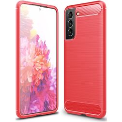 Mobigear Brushed Slim Samsung Galaxy S21 FE Hülle Flexibles TPU Backcover - Rot