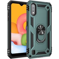 Mobigear Armor Ring Samsung Galaxy A01 Hülle Hardcase Backcover Stoßfest mit Ringhalter - Grün