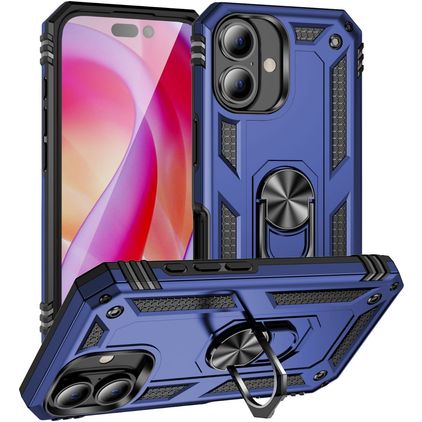 Mobigear Armor Ring iPhone 16 Plus Hardcase Backcover Shockproof mit Ringhalter - Blau