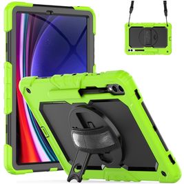Mobigear SureGrip Xtreme Samsung Galaxy Tab S9 FE Plus Hülle Kunststoff,Silikon Backcover + Stifthalter + Schulterträger + Ständer - Grün