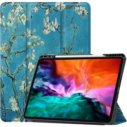 Mobigear Tri-Fold Gel iPad Pro 12.9 Zoll (2022) Hülle TPU,Kunstleder Klapphülle + Stifthalter - Mandelblüten