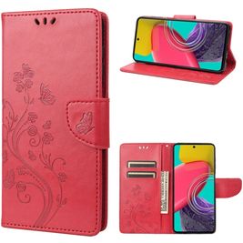 Mobigear Flowers Samsung Galaxy M53 Hülle Klapphülle Geldbörse - Rot