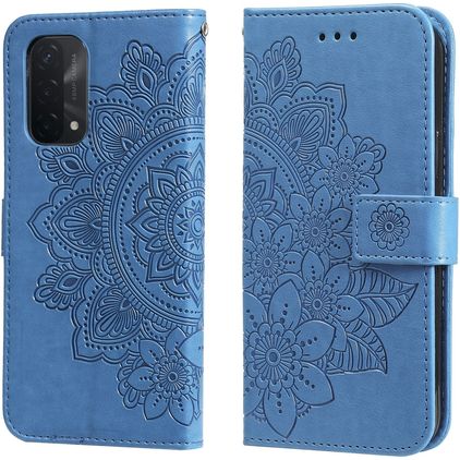 Mobigear Flowers OPPO A74 5G Hülle Klapphülle Geldbörse - Blau