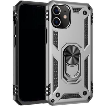 Mobigear Armor Ring iPhone 12 Hülle Hardcase Backcover Stoßfest mit Ringhalter - Silber