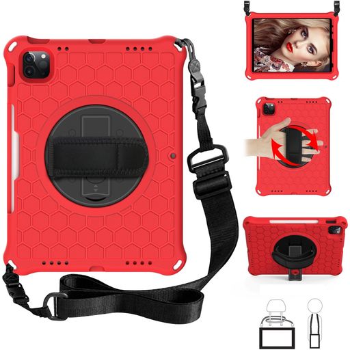 Mobigear SureGrip Hexa iPad Pro 11 Zoll (2022) Stoßfeste Hardcase Hülle + Stifthalter + Schulterträger + Ständer - Rot