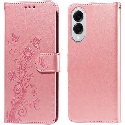 Mobigear Flowers Samsung Galaxy S25 Edge Hülle Klapphülle Geldbörse - Roségold